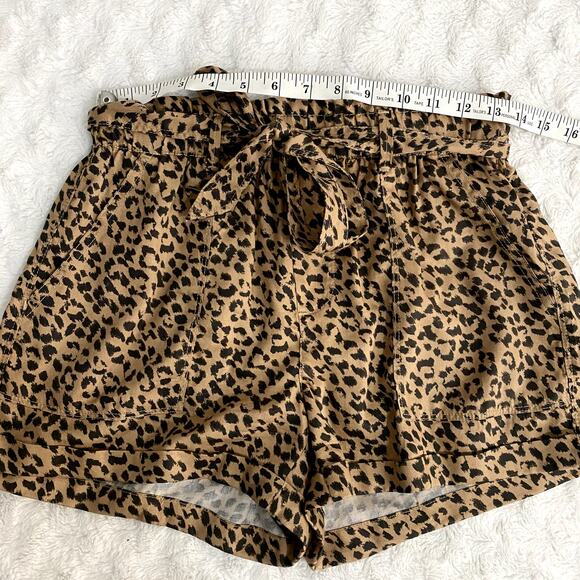 Aerie Tan Leopard Print Camp Paper Waist Lyocell Pull-on Summer Beach Shorts S - Picture 6 of 8